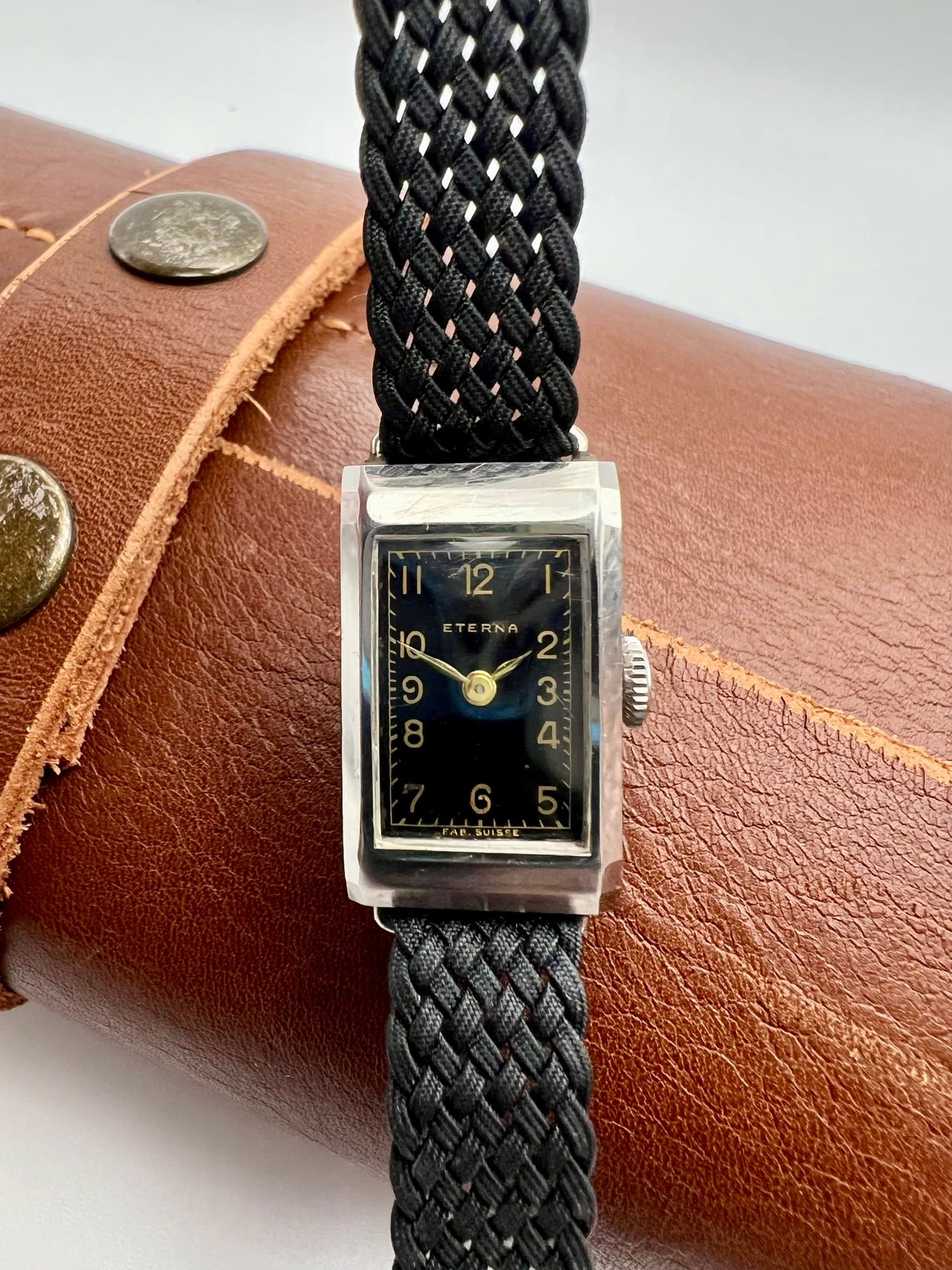 Eterna Dress Watch 1930s, Rectangular Case, Black Dial
